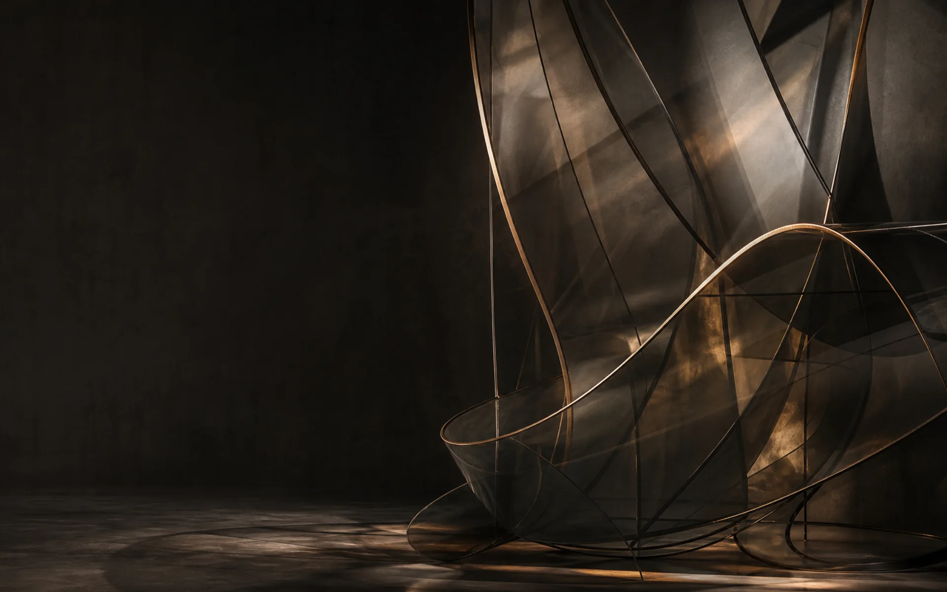 Abstract glass and bronze sculpture